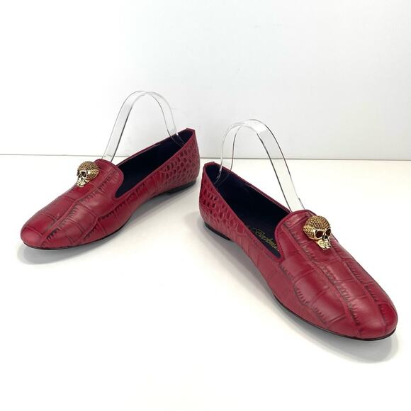 Rare New Red Flat/Loafer Sz 9/39 Jeweled Skull Alligator Leather Karen Beckmann - Picture 11 of 14